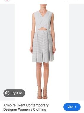 Tibi Sleeveless V-Neck Sheath Dress in Light Gray Geometric Print XS